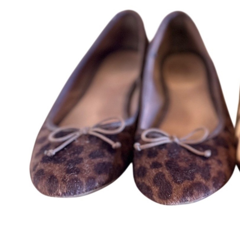 Old Navy Ballet Flats Women 8 Brown Leopard Print Faux Calf Hair Classic Bow Toe